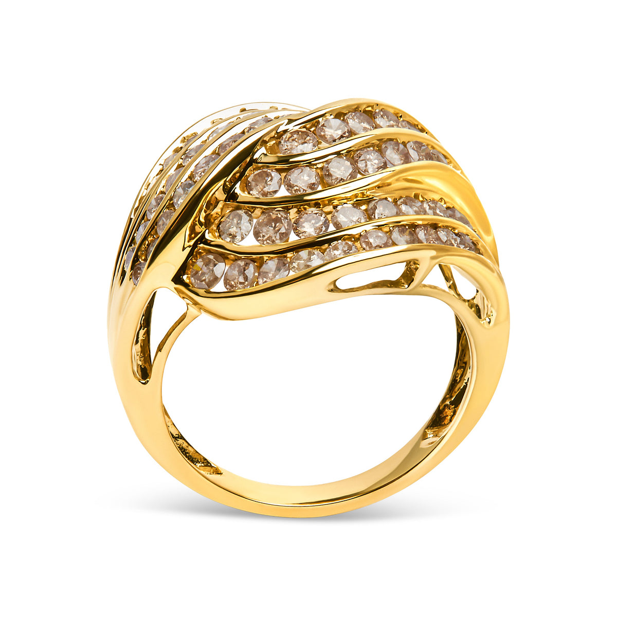 Anillo de banda con diseño de espiral y diamantes en canal de oro amarillo de 10 qt con 2.0 quilates de peso total (color K-L, claridad I1-I2) - Talla 7