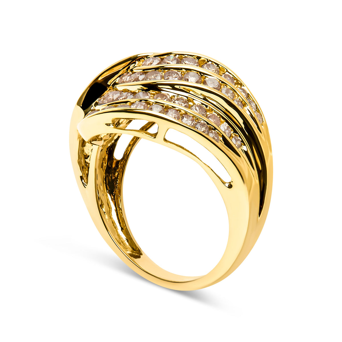 Anillo de banda con diseño de espiral y diamantes en canal de oro amarillo de 10 qt con 2.0 quilates de peso total (color K-L, claridad I1-I2) - Talla 7
