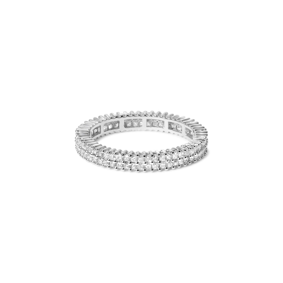 Anillo de banda de eternidad de doble fila de diamantes de corte princesa de 1,0 Cttw en oro blanco de 10K (color I-J, claridad I1-I2) - Talla 7