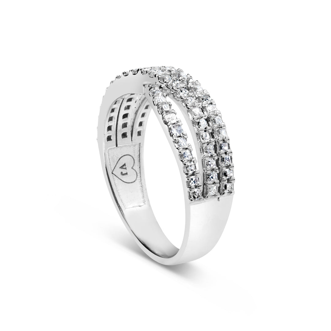 10K White Gold 3/4 Cttw Princess Natural Diamond Split Shank and Weave Band Ring (H-I Color, SI1-SI2 Clarity) - Ring Size 7