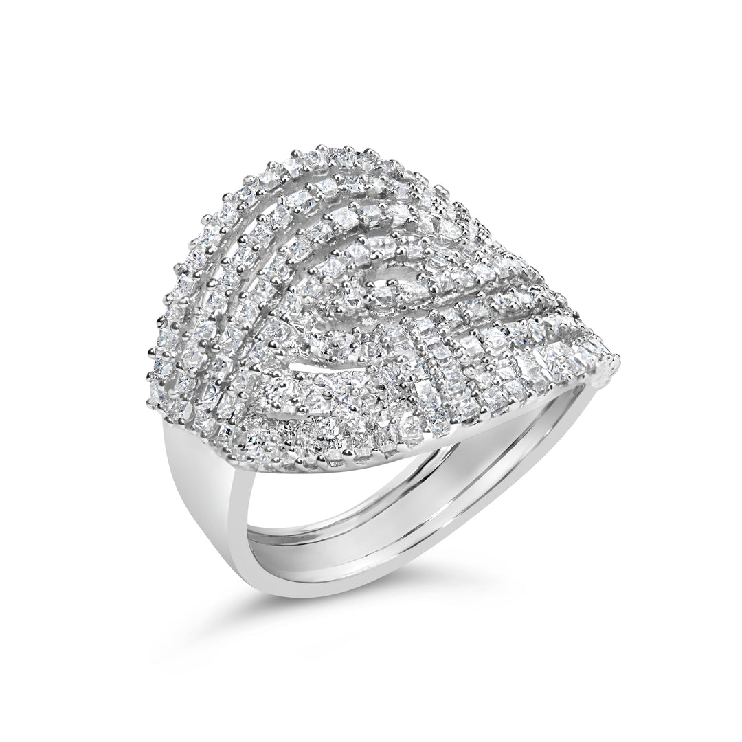 10K White Gold 1 1/2 Cttw Princess Diamond Swirl Design Cocktail Ring