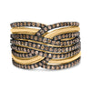 10K Yellow Gold Plated .925 Sterling Silver 1.0 Cttw Champagne Diamond Multi Row Cross Over Band Ring - Size 7