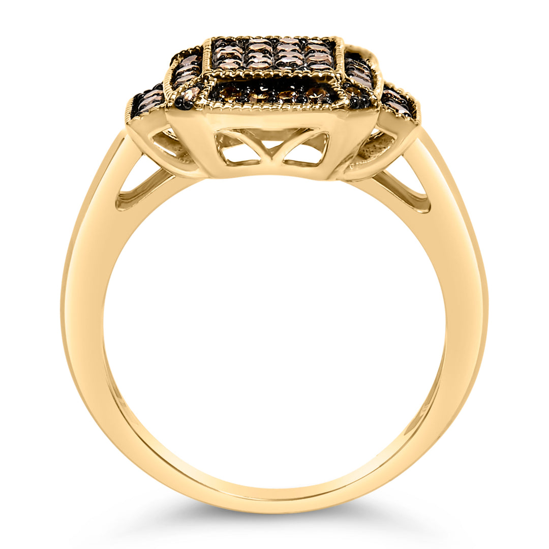 10K Yellow Gold Plated .925 Sterling Silver 1/2 Cttw Champagne Diamond Step Up Ring - Size 7