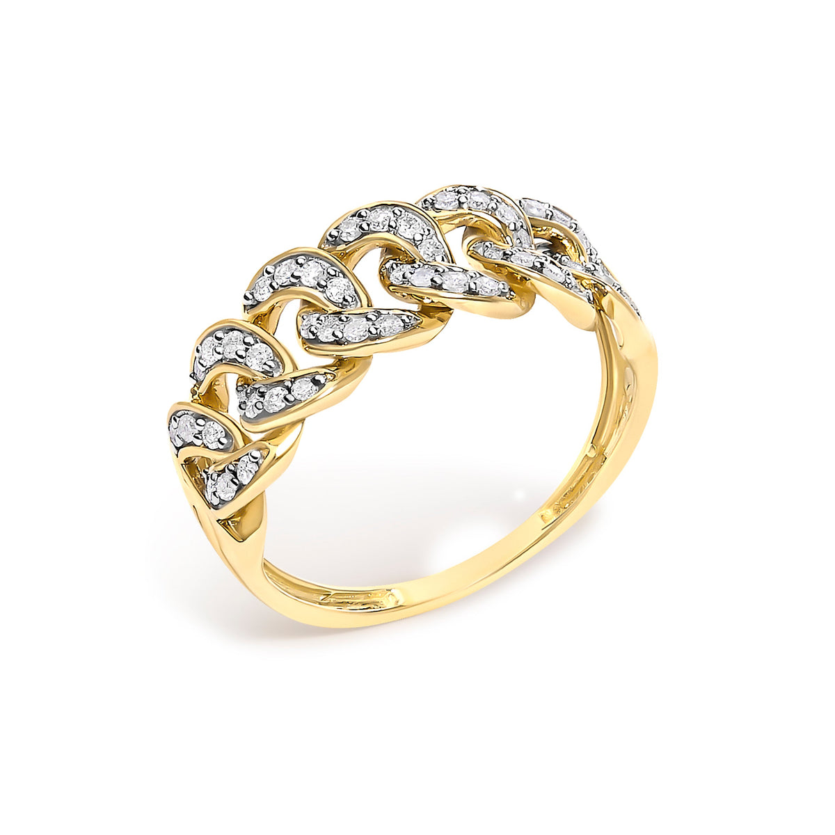 14K Yellow Gold Plated Sterling Silver 1/3 Cttw Diamond Curb Link Band Ring - image 3 of 5