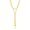 14k Yellow Gold Double Strand Chain with Puffed Heart Lariat Necklace