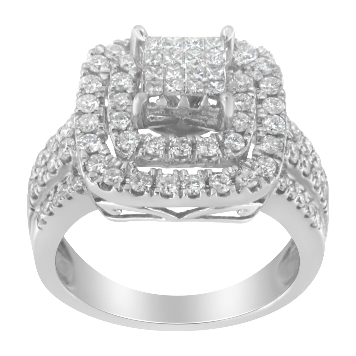 Anillo de cóctel de diamantes de oro blanco de 14 quilates (1 1/2 quilates en total, color H-I, claridad SI2-I1)