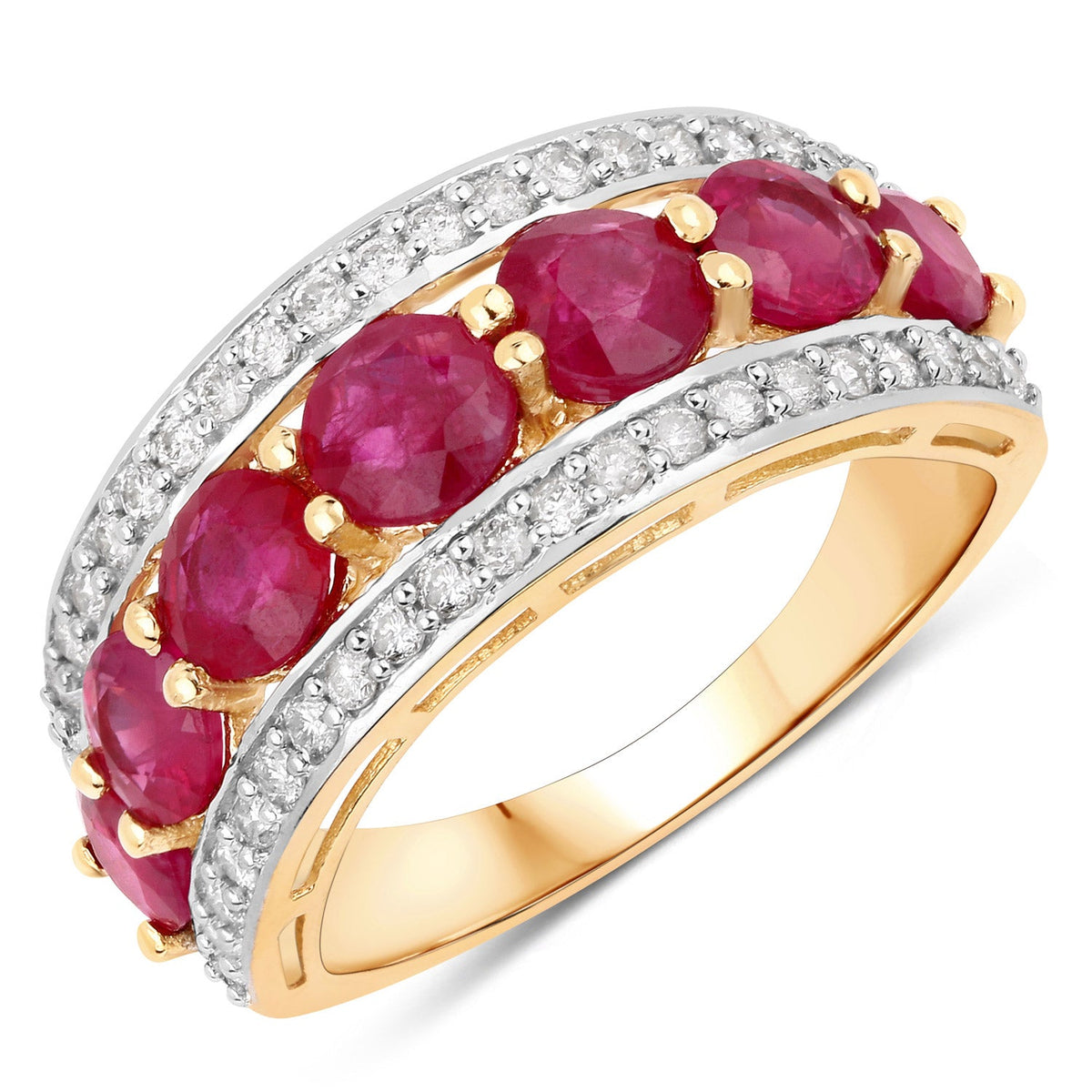 Anillo de oro amarillo de 14K con rubí auténtico de 3.24 quilates y diamantes blancos