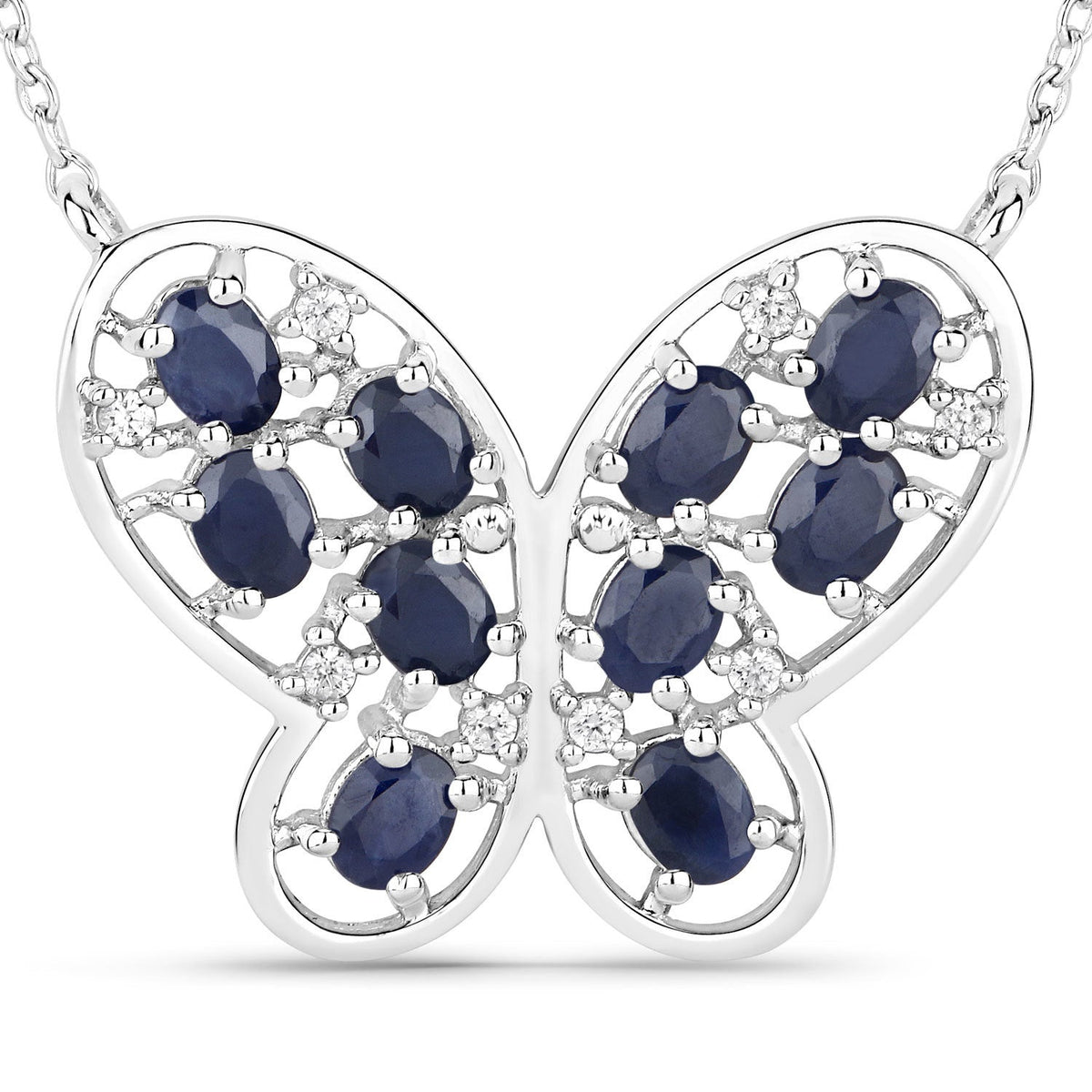 Collar de plata de ley .925 con zafiro azul auténtico de 2.16 quilates y circonitas blancas
