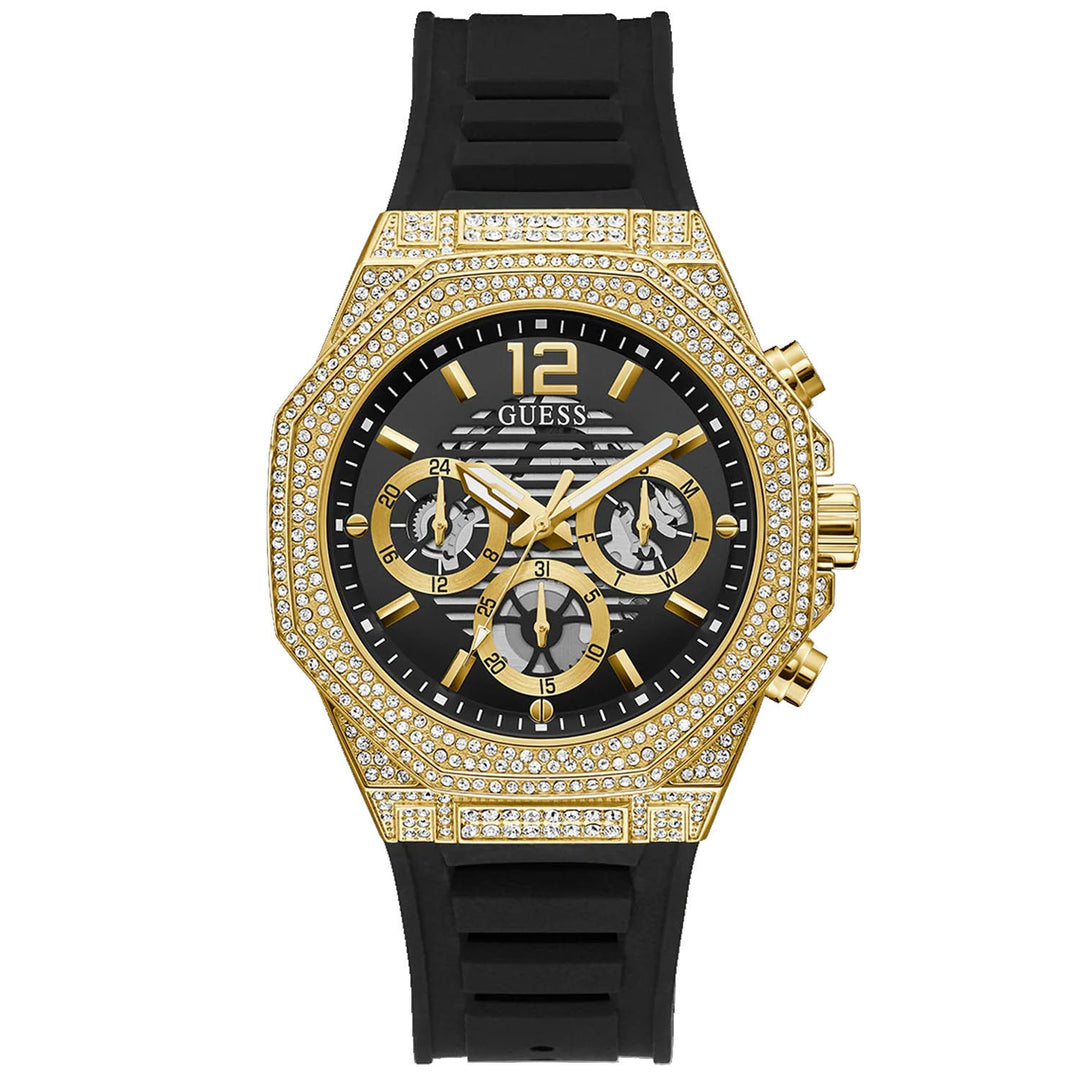 Мужские часы Guess Momentum, чёрные, с золотистыми элементами, многофункциональные