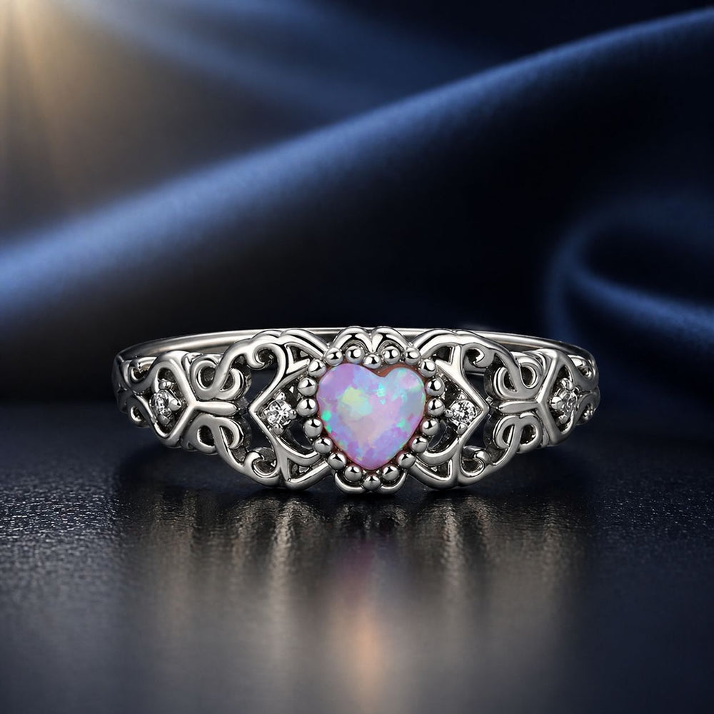 925 Sterling Silver Opal and CZ Stackable Ring in Size 6 for Women