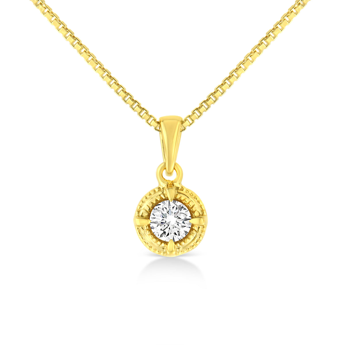Collar con colgante de plata de ley 925 chapada en oro amarillo de 14 quilates con diamante solitario de talla redonda brillante de 1/2 quilate con filigrana de 18" (color K-L, claridad I2-I3)