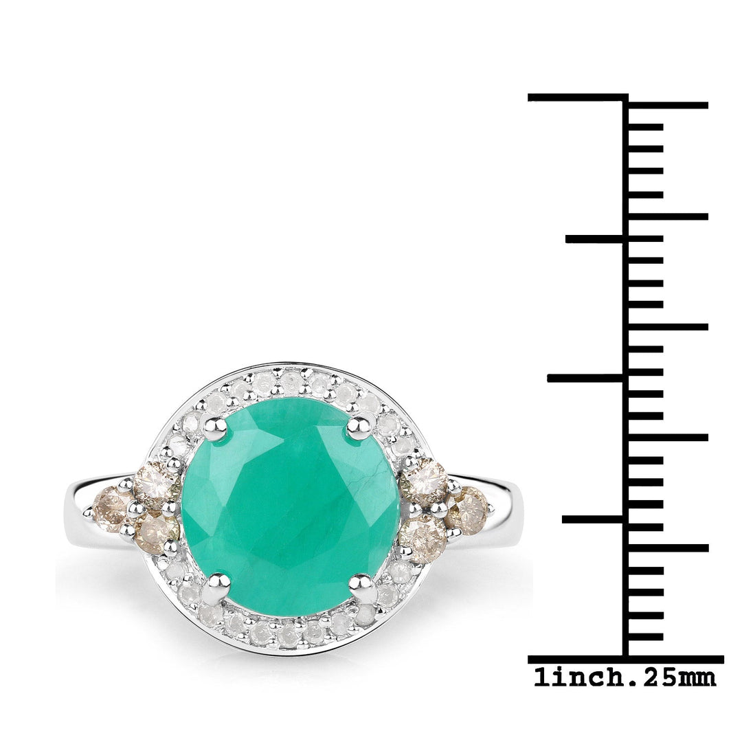 Anillo de plata de ley .925 con esmeralda auténtica de 3.51 quilates, diamantes color champán y diamantes blancos