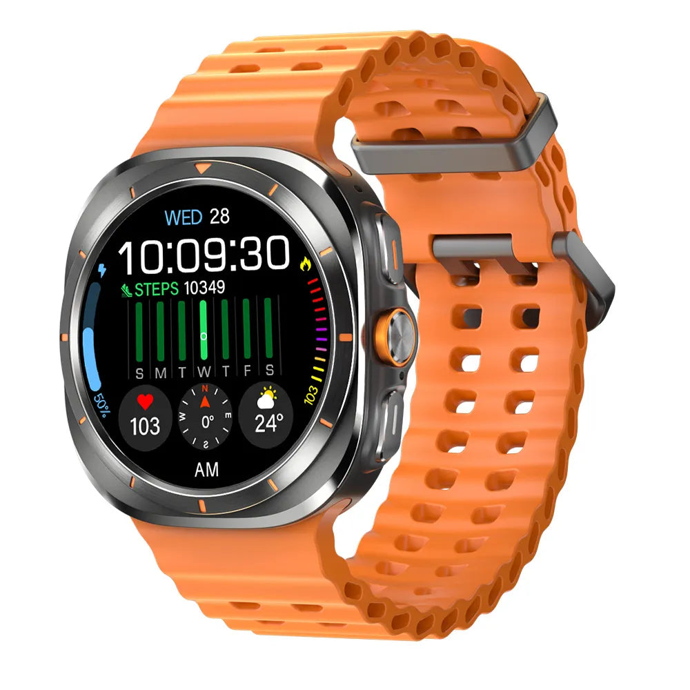 Gulaxy Watch Ultra 47 мм Смарт-часы с отслеживанием сердечного ритма, монитором сна, фитнес-трекером, титаново-серый с оранжевыми ремешками Marine 