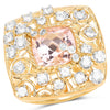Anillo de plata de ley .925 chapado en oro amarillo de 14 quilates con morganita sintética de 3,33 quilates y topacio blanco