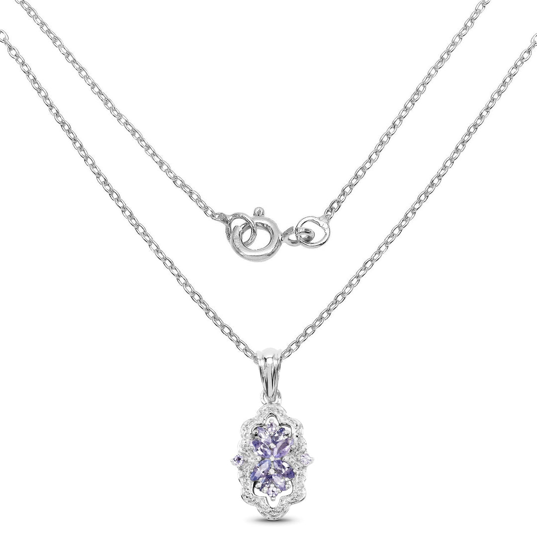 1.03 Carat Genuine Tanzanite & White Topaz .925 Sterling Silver Pendant