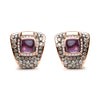 18K Rose Gold 1 1/2 Cttw Round Diamond and 7mm Cushion Cut Purple Amethyst Gemstone Geometrical Statement Stud Earrings (Brown and G-H Color, SI1-SI2 Clarity)
