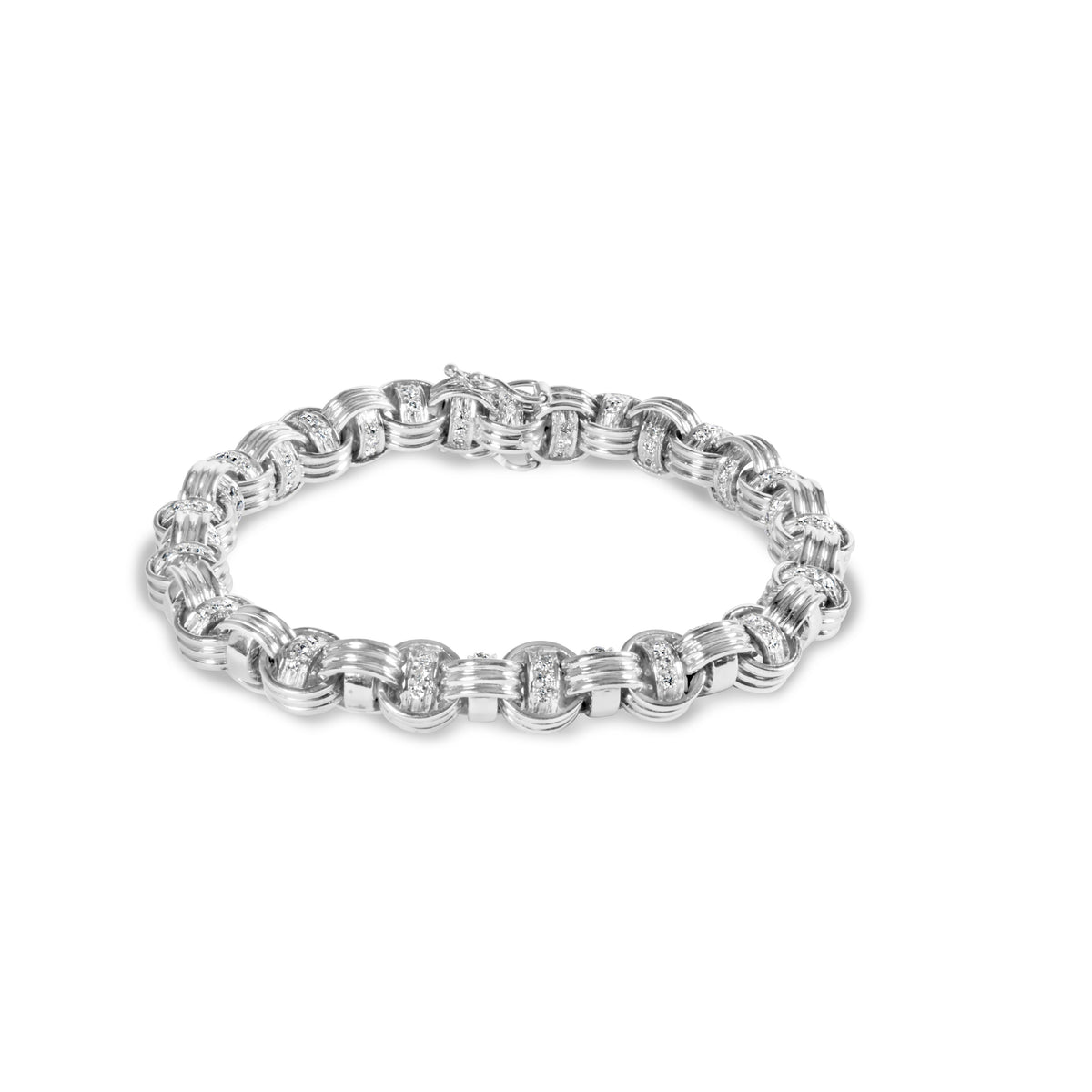 Pulsera eslabones bizantinos anudados de oro blanco de 14K con diamantes de 1/2 Cttw (color H-I, claridad I2-I3) - 7 pulgadas