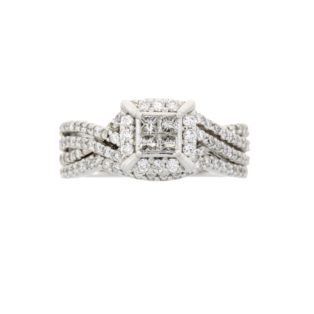 Juego de anillo de compromiso con diamante de 1.00 qt en oro blanco de 10 kt