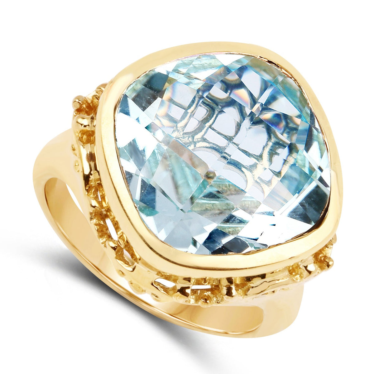 Anillo de plata de ley .925 con topacio azul auténtico de 12.79 quilates