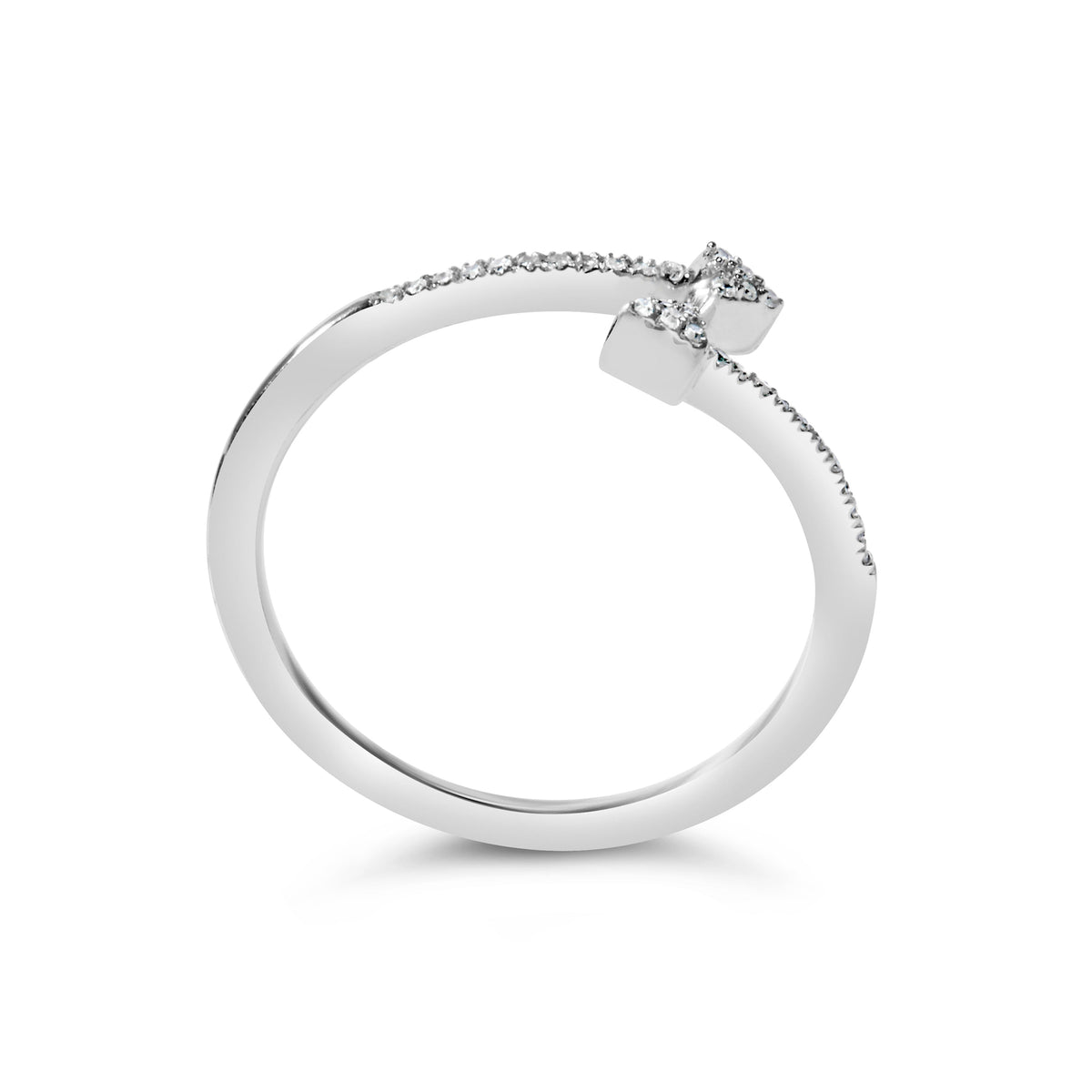 Anillo abierto de doble punta de flecha de plata de ley .925 con diamante de 1/5 Cttw (color I-J, claridad I2-I3) - Talla 6
