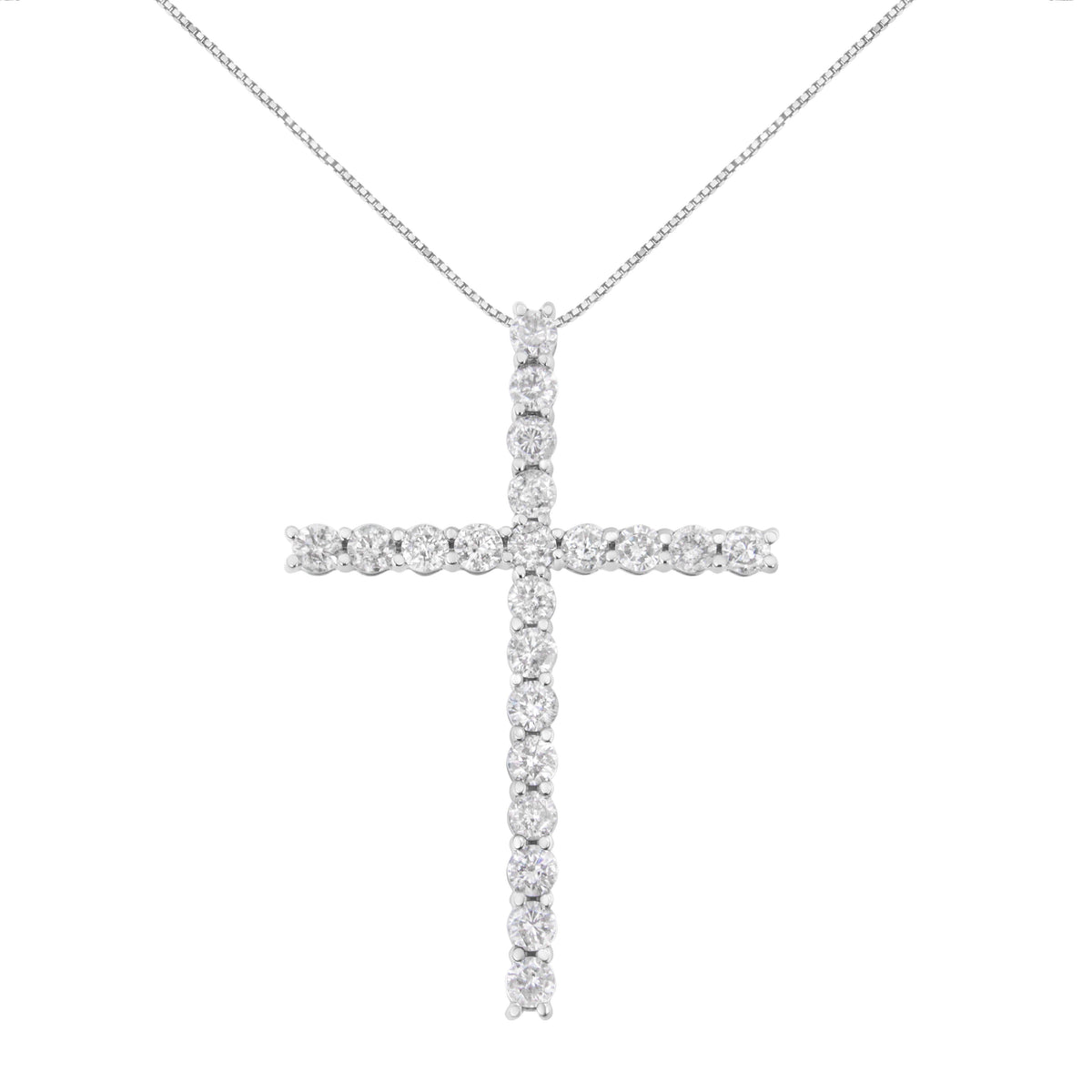 Colgante de cruz de plata de ley .925 con diamantes de 4.0 Cttw de 2-1/4" con cadena tipo caja (color I-J, claridad I1-I2) - 18"