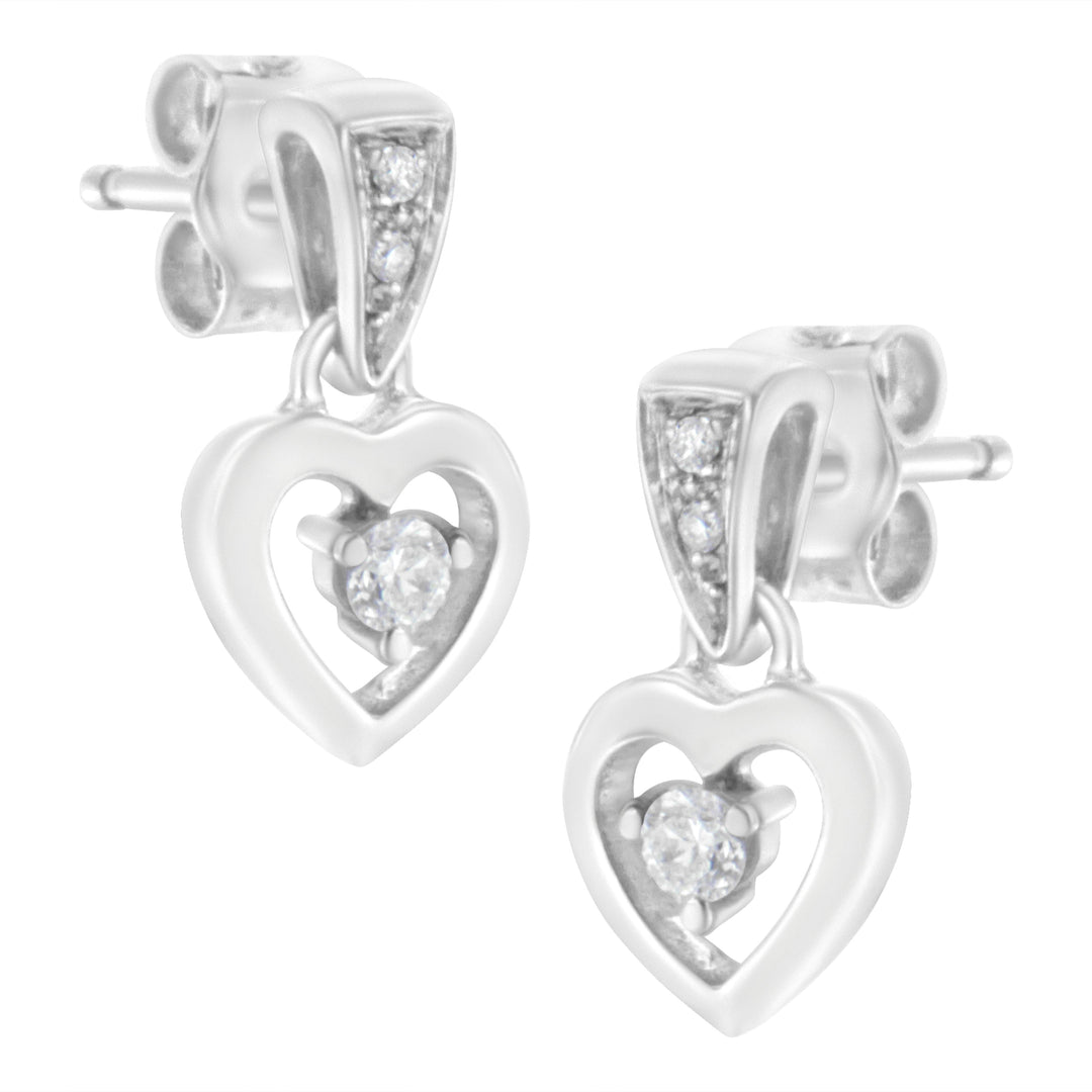 14K White Gold 1/6 Cttw Diamond Dangle Heart Stud Earrings (H-I, SI2-I1)