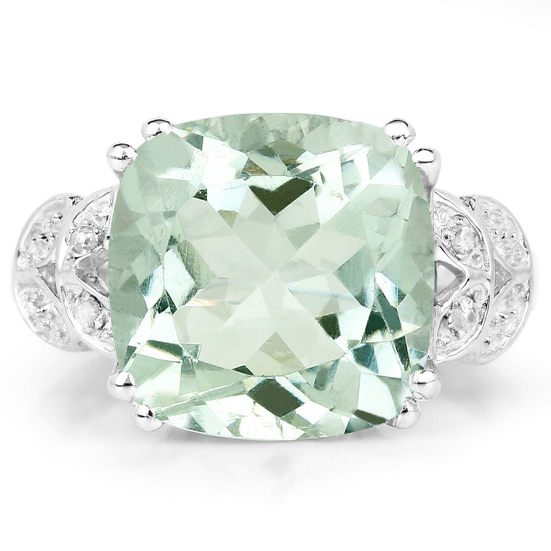 Anillo de plata de ley .925 con amatista verde auténtica de 5,52 quilates y diamantes blancos