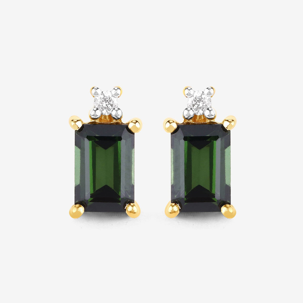 Pendientes de oro amarillo de 14 quilates con turmalina verde genuina de 1,24 quilates y diamantes blancos