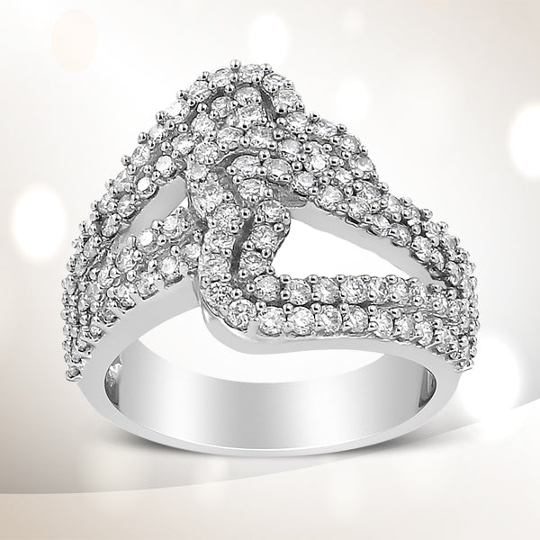 Anillo de banda abierta doble corazón de diamante de 1,5 quilates en oro blanco de 14 quilates (color H-I, claridad VS1-VS2) - Talla 7