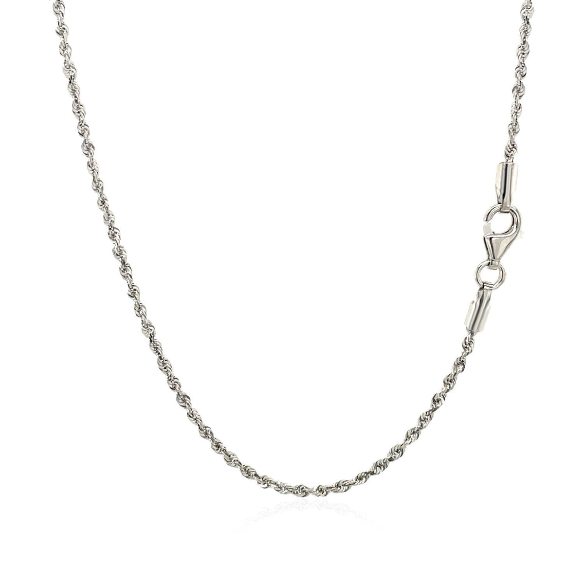 Cadena de cuerda maciza de oro blanco de 10k con corte de diamante de 1.5mm