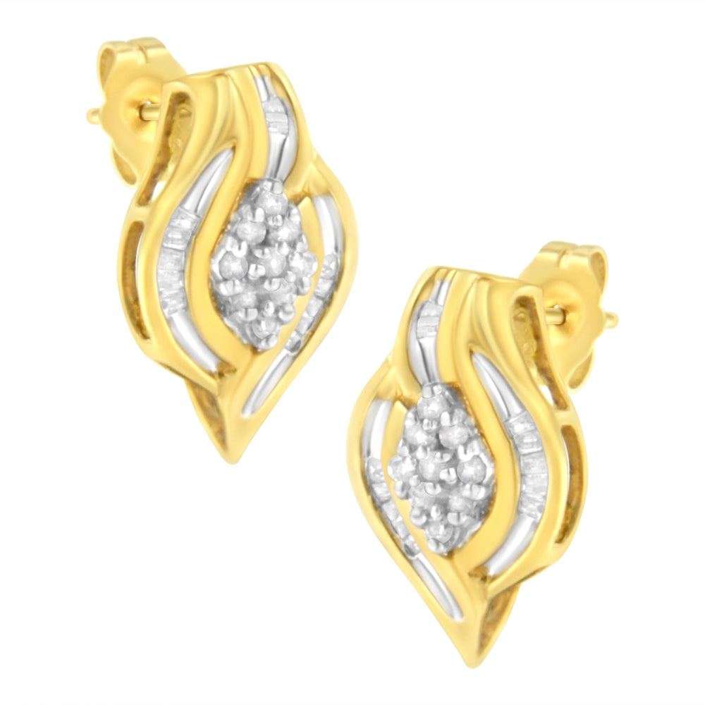 10K Yellow Gold 1/3 cttw Round-Cut Diamond Cluster and Swirl Stud Earrings (J-K Clarity, I2-I3 Color)