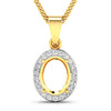 0.22 Carat Genuine White Diamond 14K Yellow Gold Semi Mount Pendant - holds 9x7mm Oval Gemstone