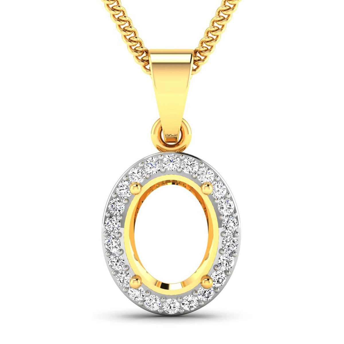 Colgante semiengastado de oro amarillo de 14 quilates con diamante blanco genuino de 0,22 quilates - tiene capacidad para gema ovalada de 9x7mm