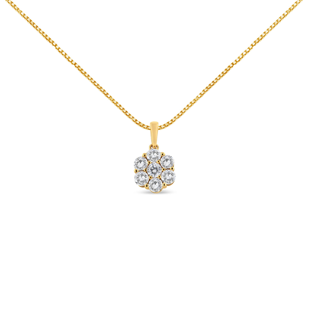 Collar con colgante de oro amarillo de 14K con 2,00 quilates de diamantes redondos talla brillante, en racimo de 7 flores, 45,7 cm (color H-I, claridad SI2-I1)