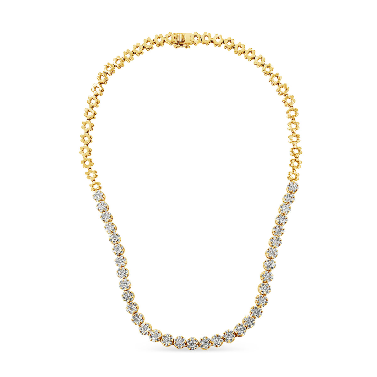 Collar llamativo Riviera Graduado de Oro Blanco de 14K con Diamantes Redondos Engastados en Pavé de 8.0 Cttw Certificado por IGI (Color H-I, Claridad I1)