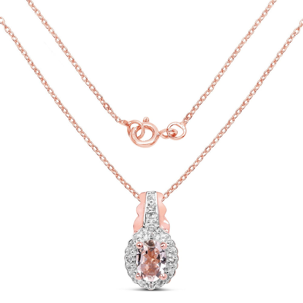 14K Rose Gold Plated 0.73 Carat Genuine Morganite & White Topaz .925 Sterling Silver Pendant