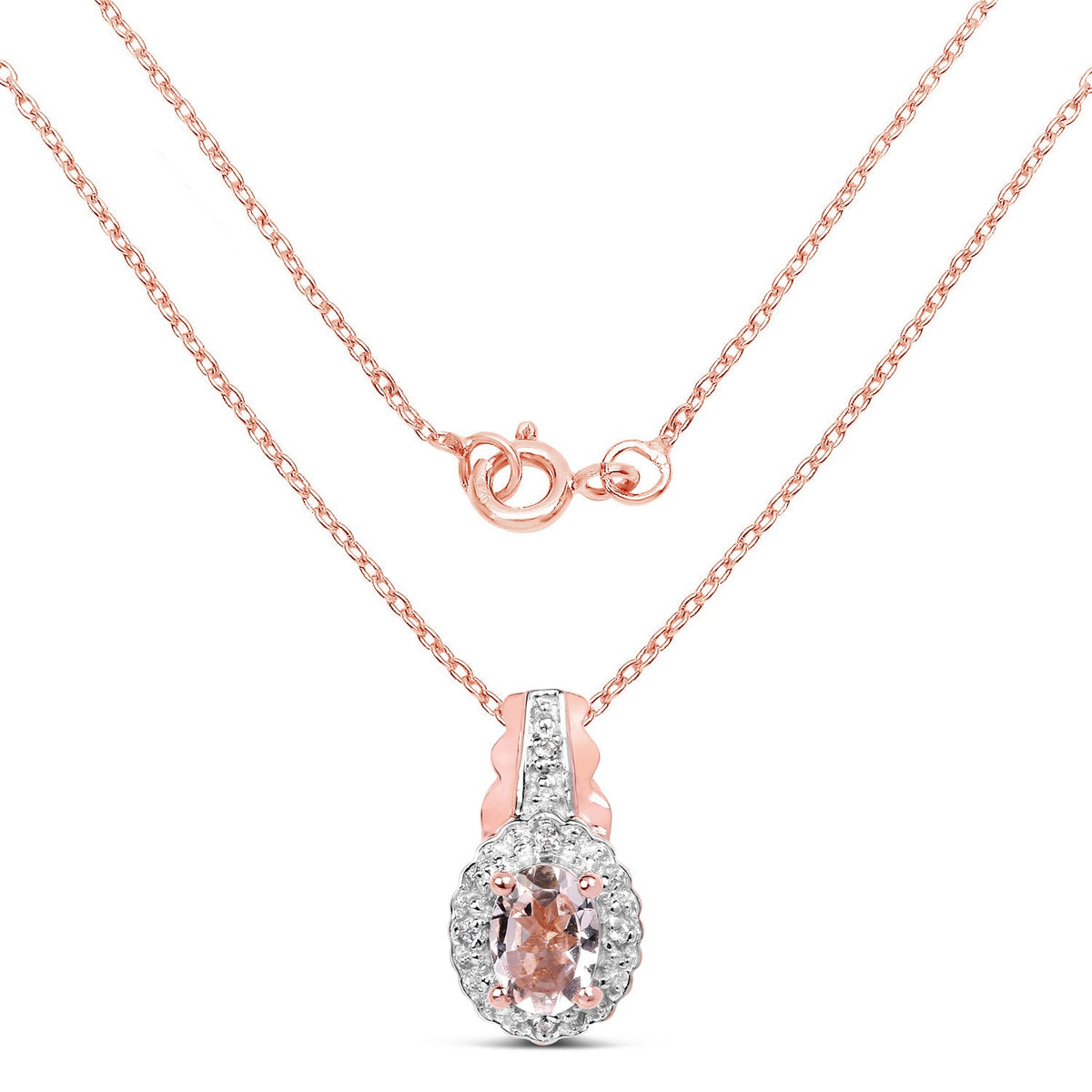 14K Rose Gold Plated 0.73 Carat Genuine Morganite & White Topaz .925 Sterling Silver Pendant - image 2 of 4