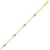 14k Two Tone Gold Anklet with Diamond Cut Heart Style Stations