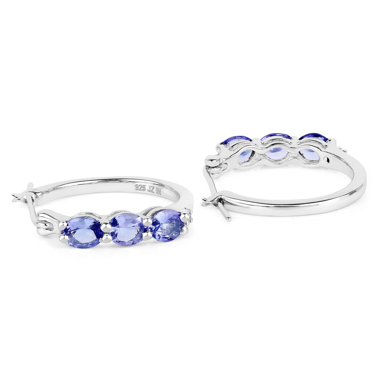Pendientes de plata de ley .925 con tanzanita auténtica de 1.99 quilates y diamantes blancos
