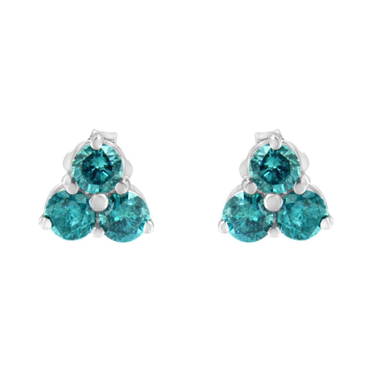 Pendientes de trío de diamantes azules tratados en oro blanco de 14 K (1 1/3 TCW, azul)