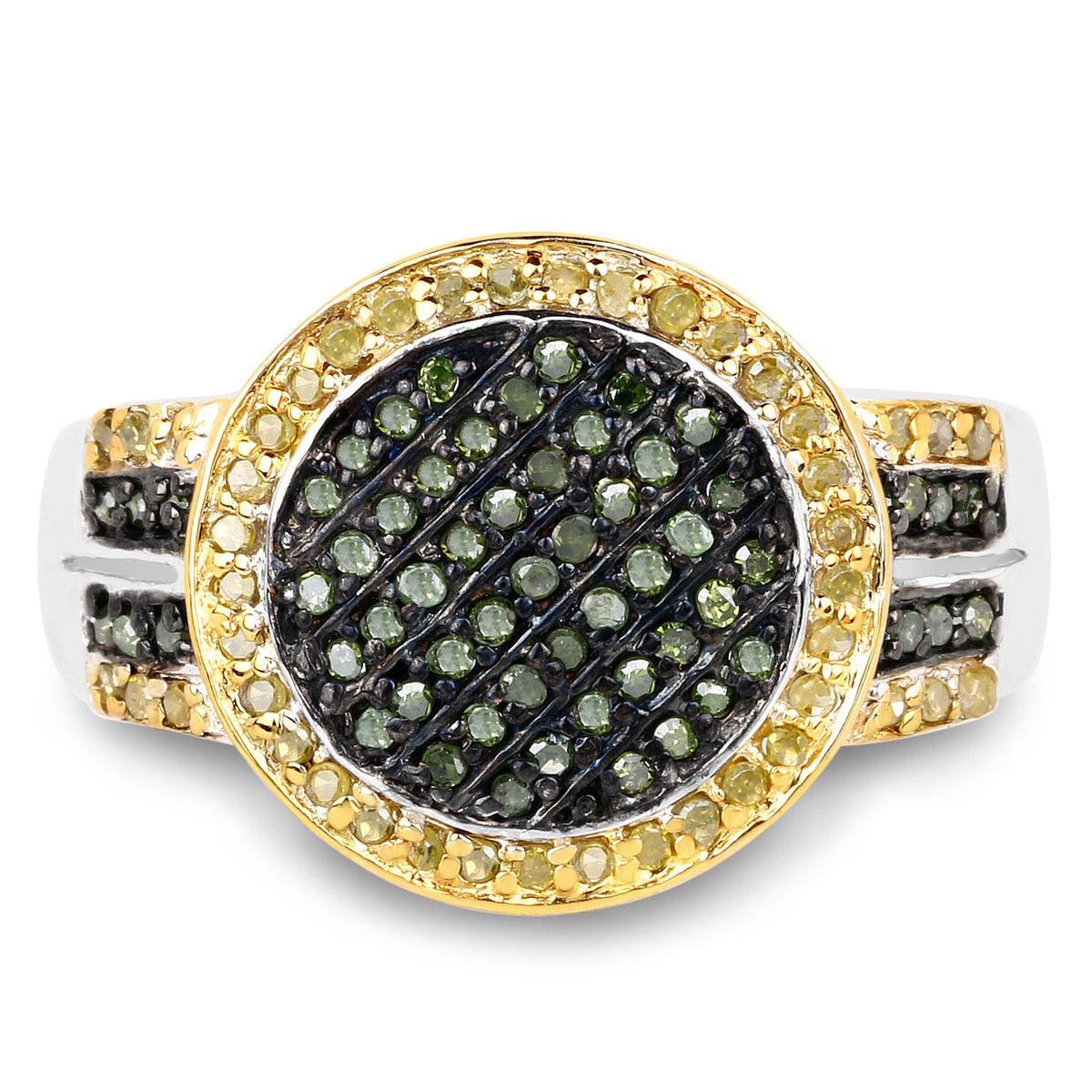 Anillo de plata de ley .925 con diamante verde y diamante amarillo auténticos de 0,44 quilates