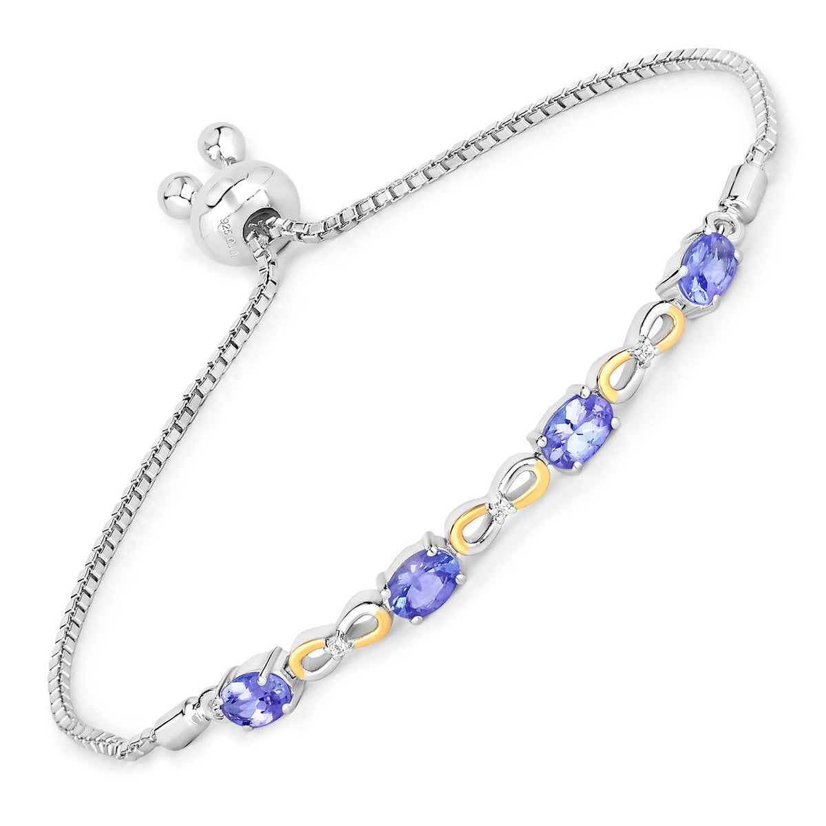 Pulsera de Plata de Ley 925 con Tanzanita Genuina de 1,81 Quilates y Topacio Blanco
