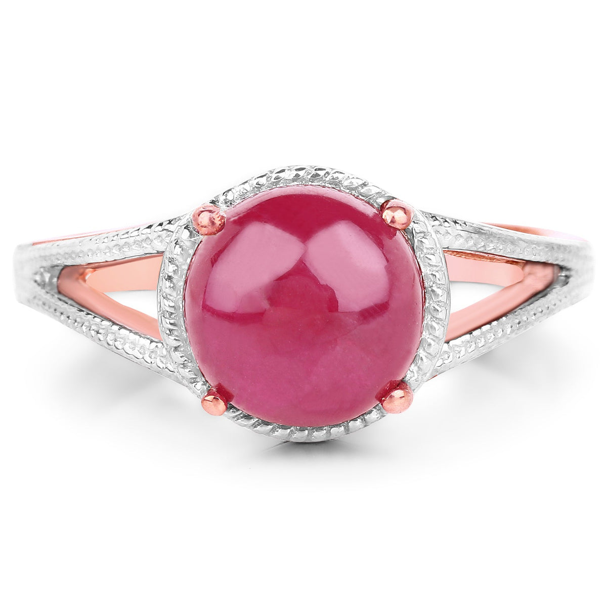Anillo de plata de ley .925 con rubí de 5,05 quilates relleno de cristal y chapado en oro rosa de 14 quilates