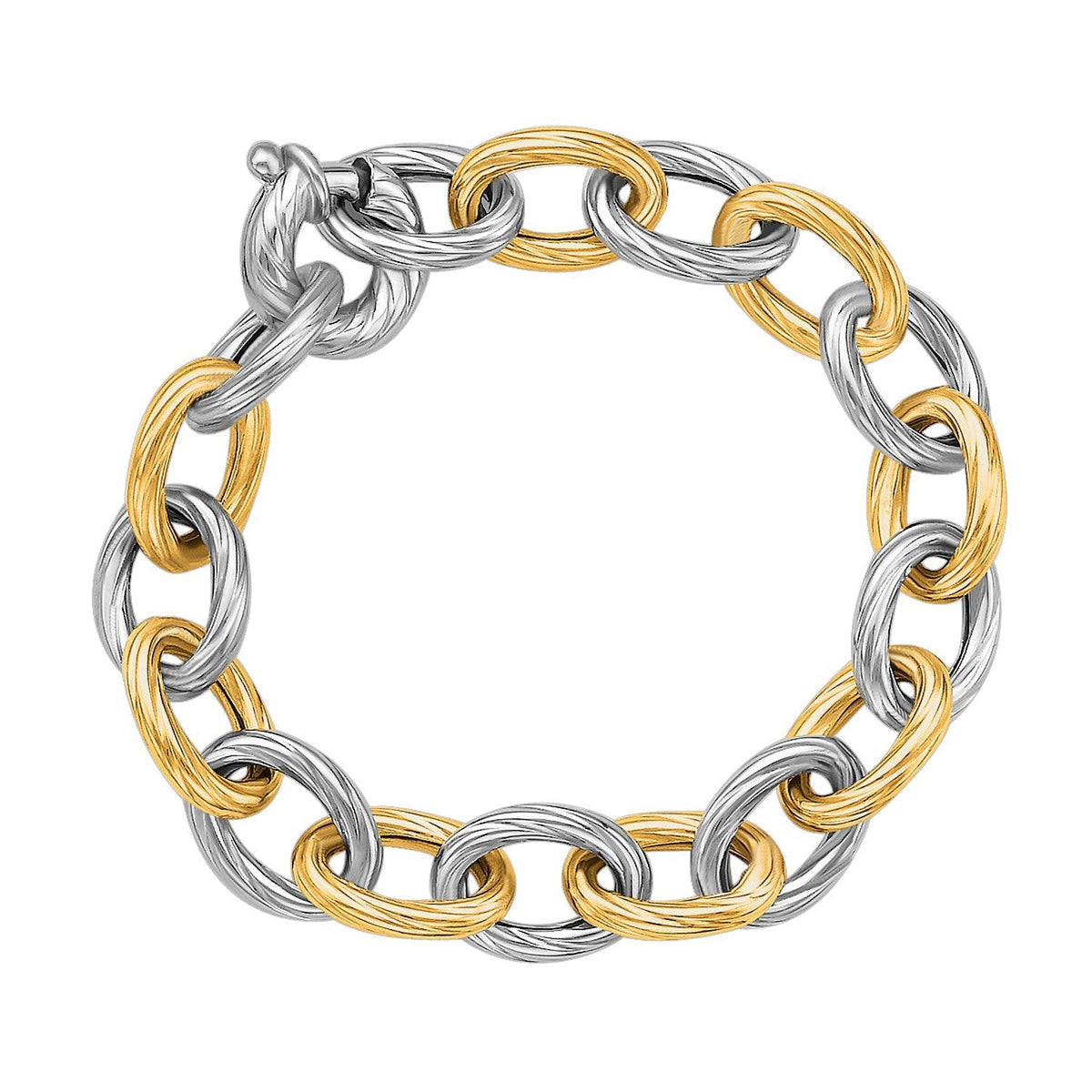 Pulsera de cadena de oro amarillo de 18k y plata de ley bañada en rodio con corte de diamante
