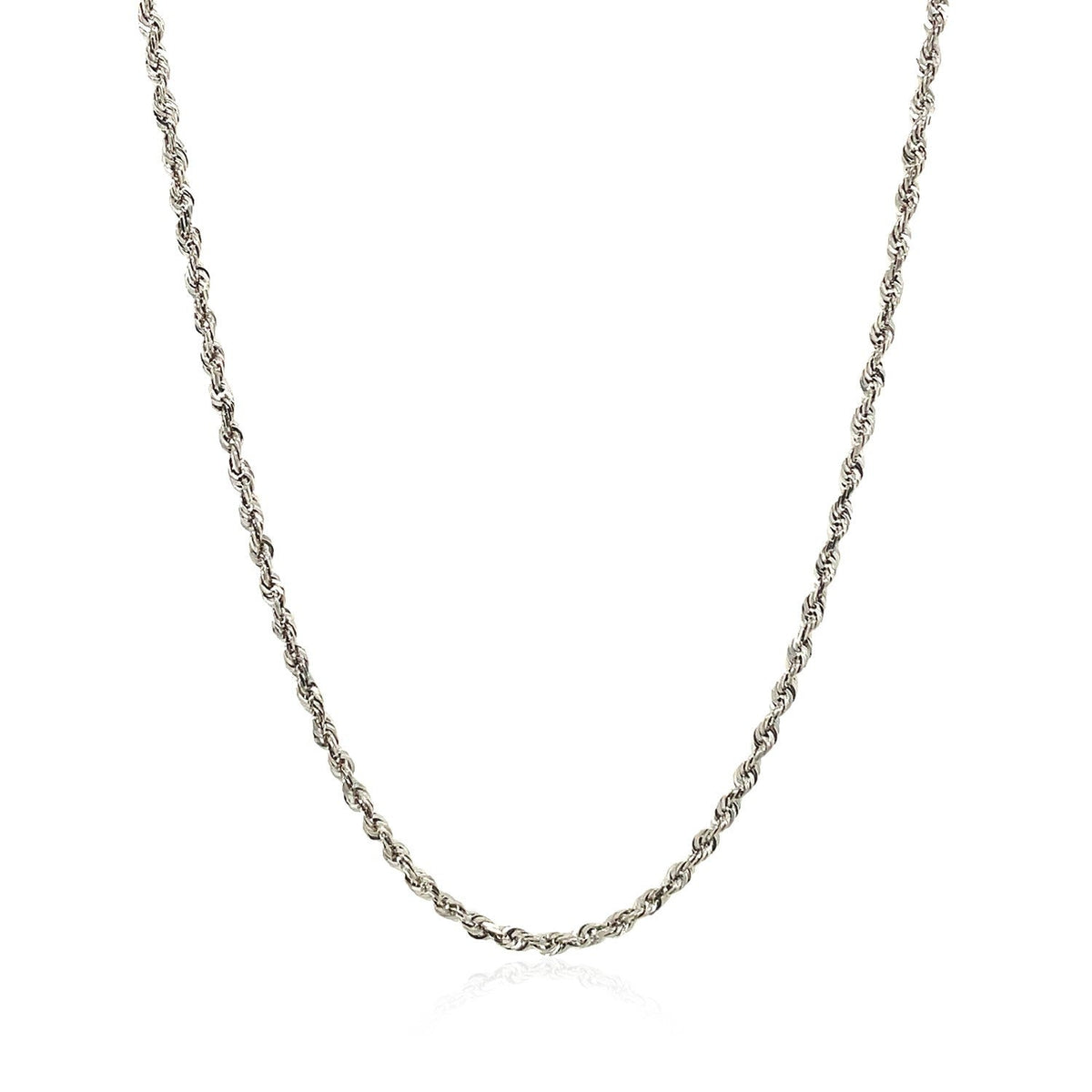 Cadena de soga de 2.0mm de oro blanco de 14k macizo con corte de diamante
