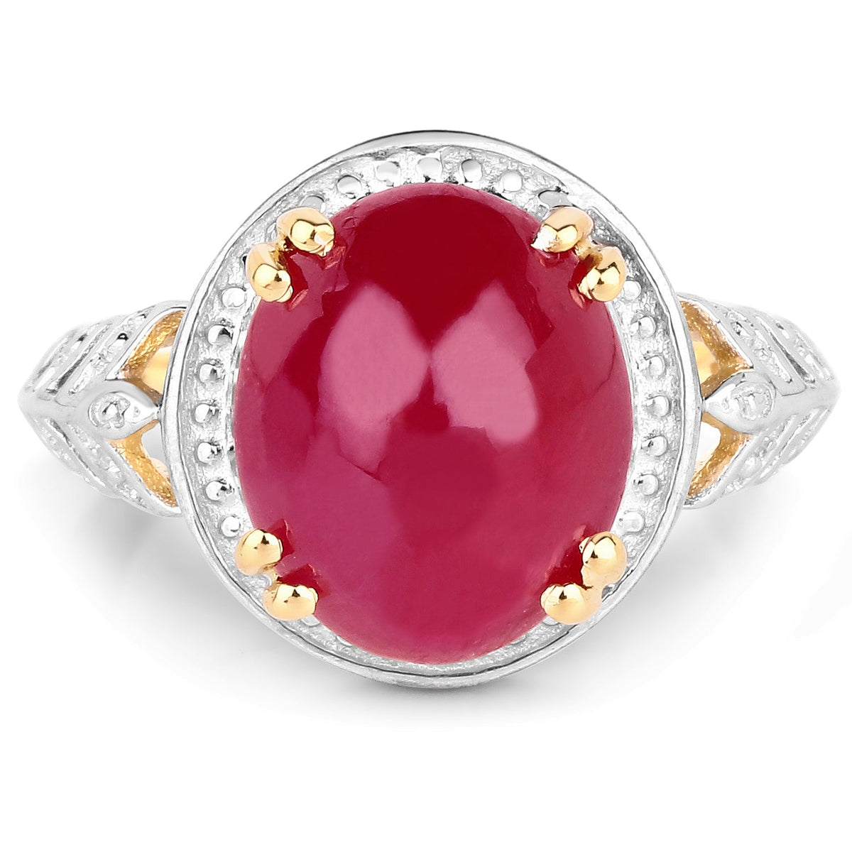 Anillo de plata de ley .925 con rubí genuino relleno de vidrio de 4,46 quilates chapado en oro amarillo de 14K