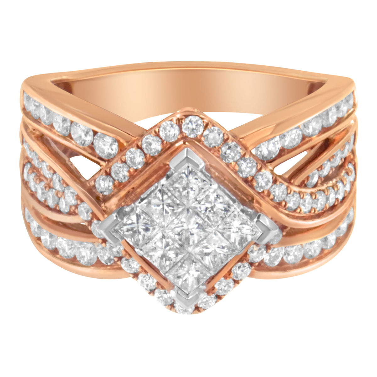 Anillo de cóctel de diamantes bicolor de oro de 10 quilates (1 1/2 cttw, color H-I, claridad I1-I2)