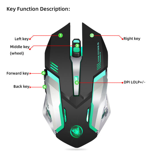 HXSJ M10 - Wireless Gaming Mouse 2400DPI - Ergonomic Design with 7-Color Breathing Backlight