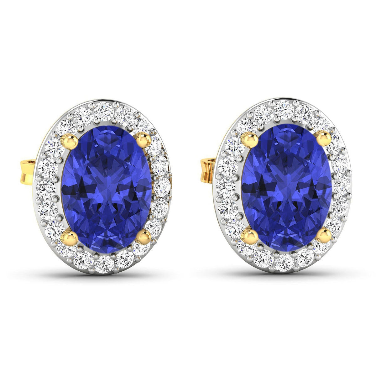 Pendientes de oro amarillo de 14 quilates con tanzanita genuina de 1,50 quilates y diamantes blancos