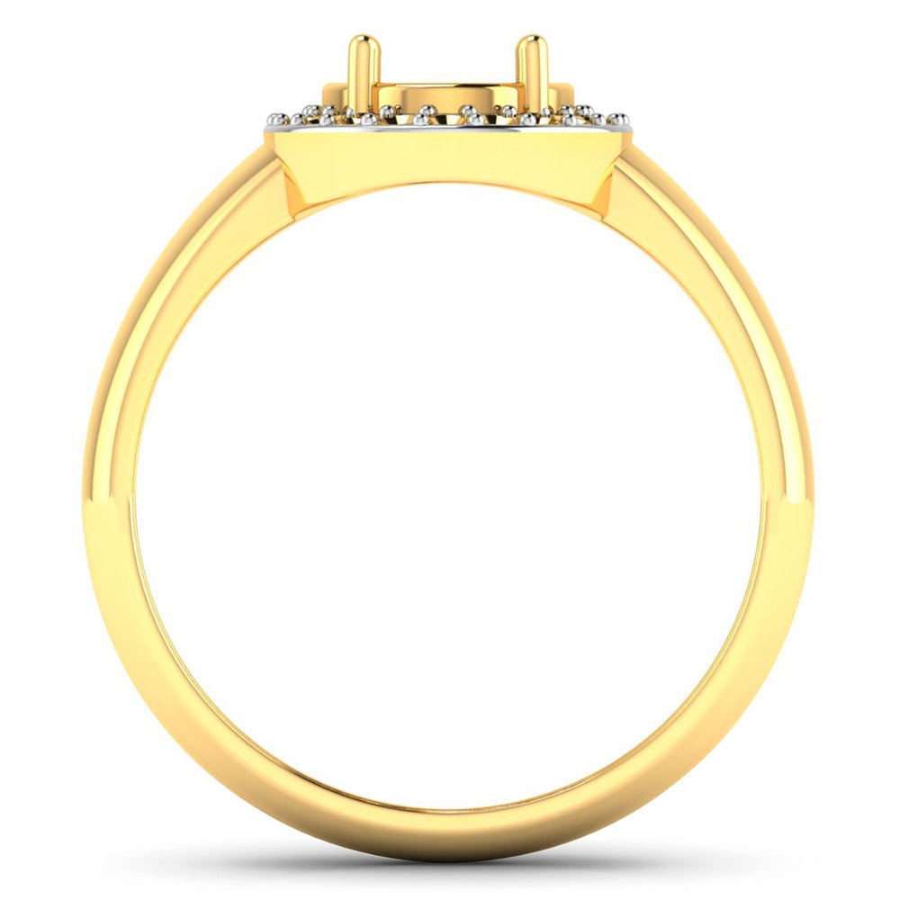0.22 Carat Genuine White Diamond 14K Yellow Gold Semi Mount Ring - holds 9x7mm Oval Gemstone